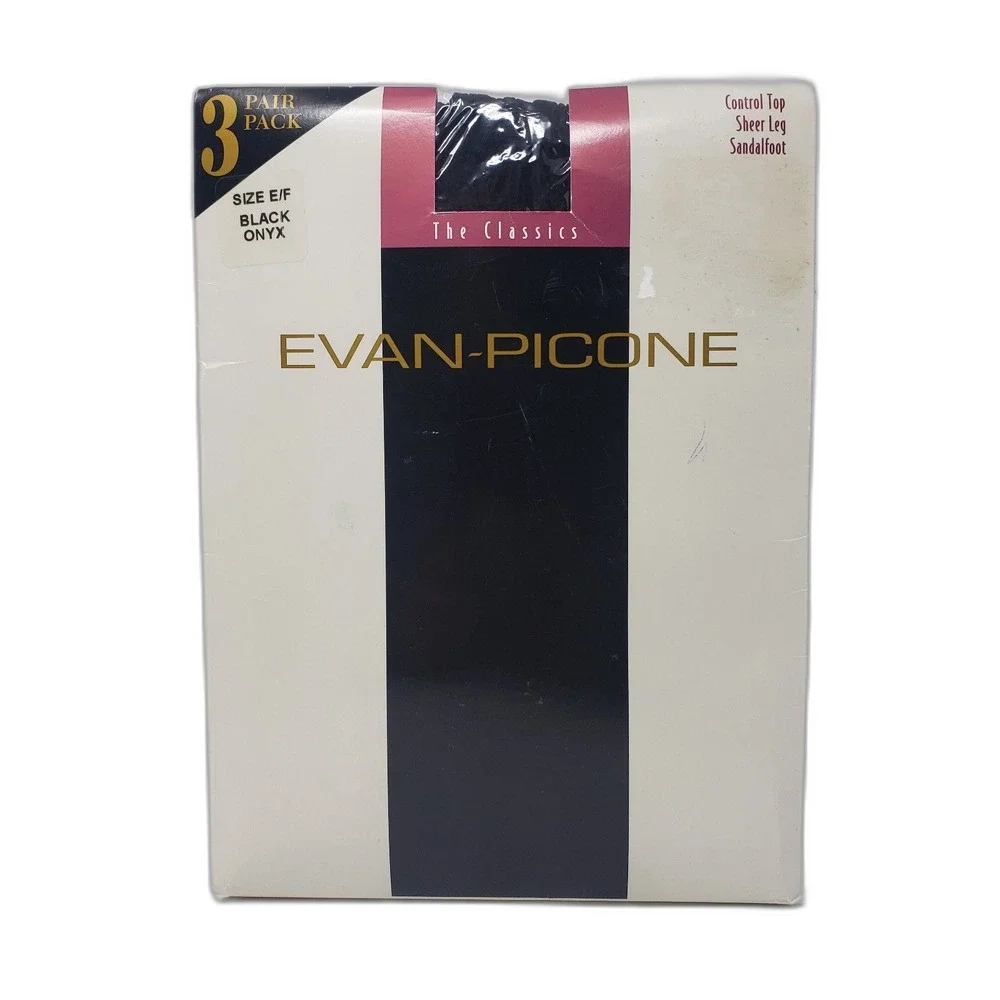 Evan Picone Pantyhose Control Top Sheer Leg Sandalfoot Black Onyx Size E/F 2PAIR